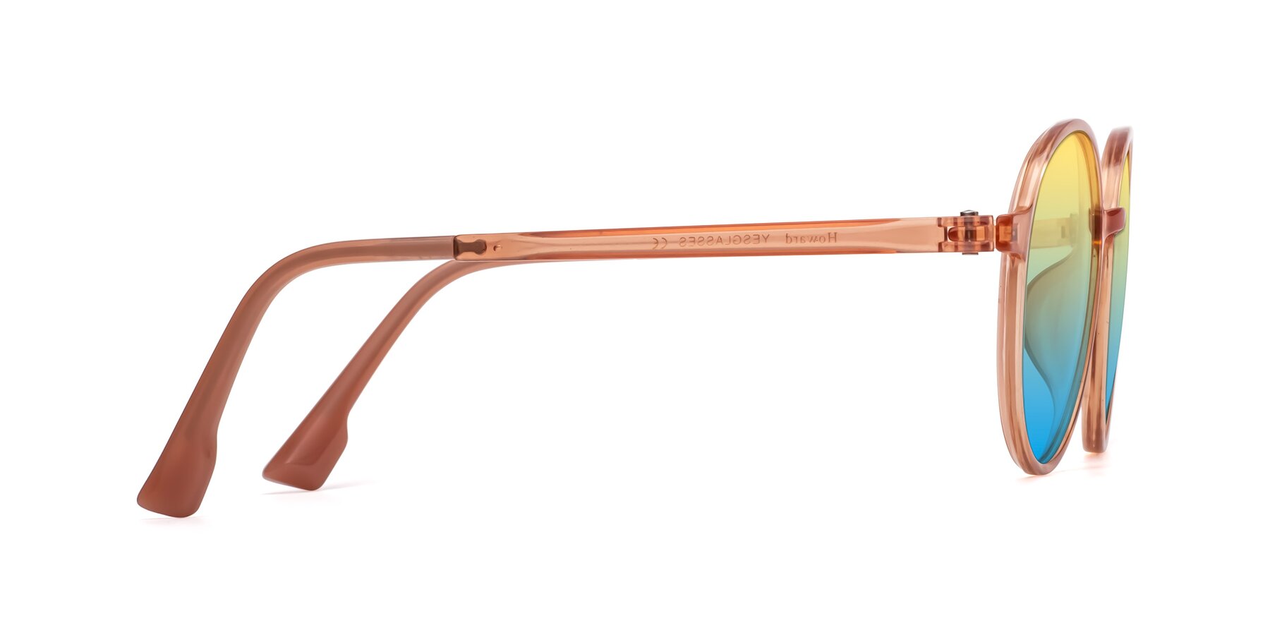 Side of Howard in Coral with Yellow / Blue Gradient Lenses