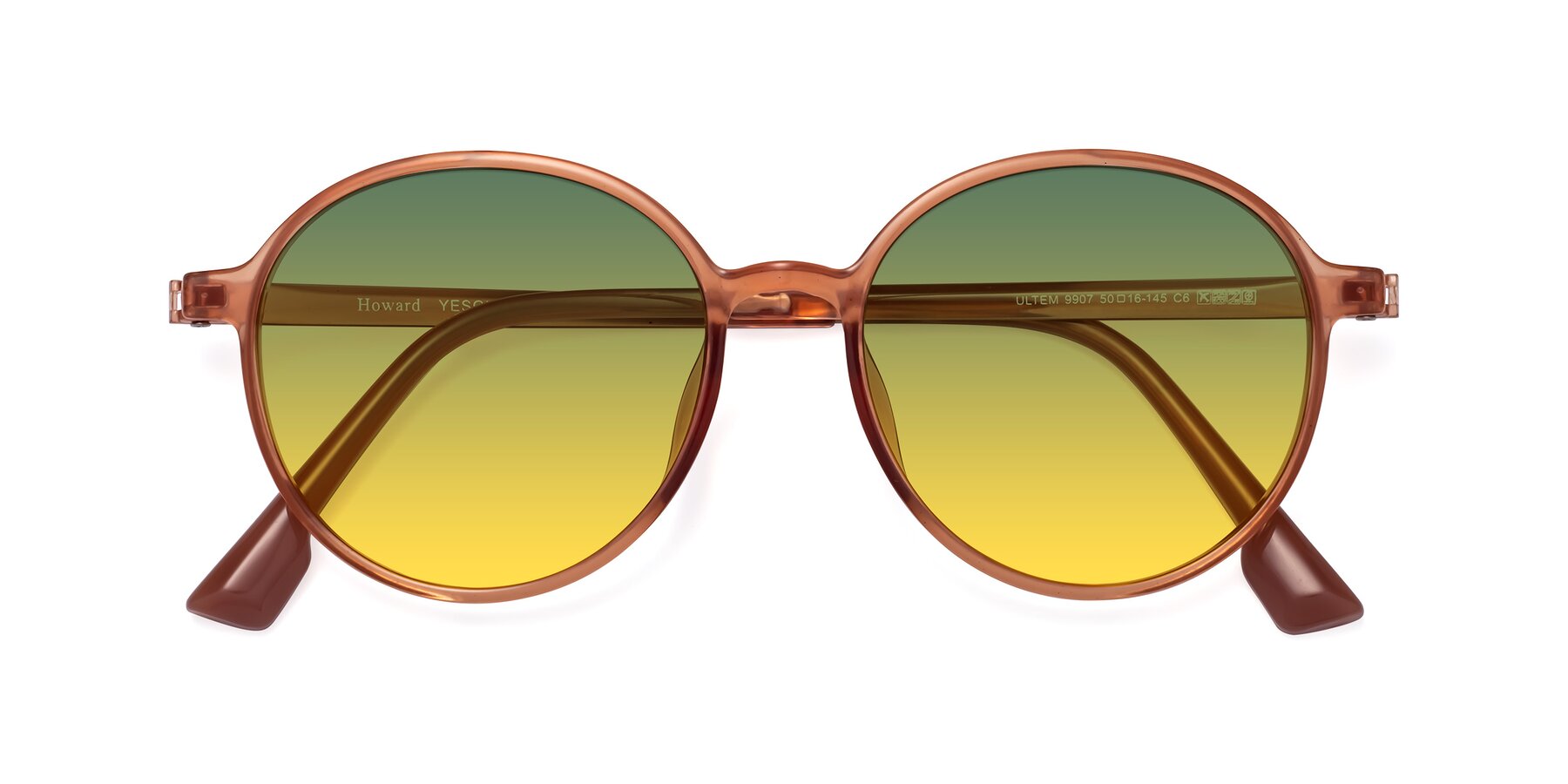 Folded Front of Howard in Coral with Green / Yellow Gradient Lenses