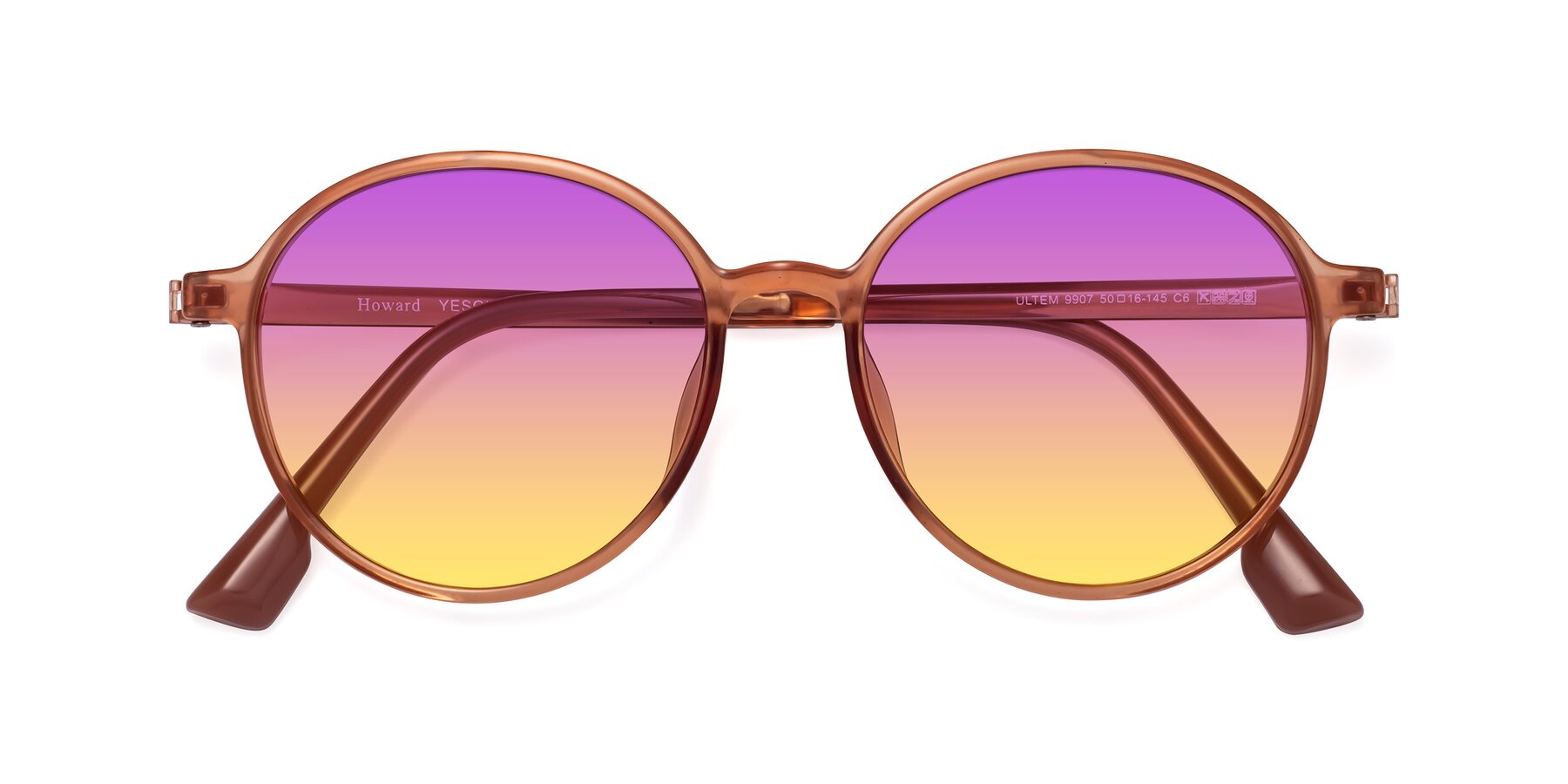 Folded Front of Howard in Coral with Purple / Yellow Gradient Lenses