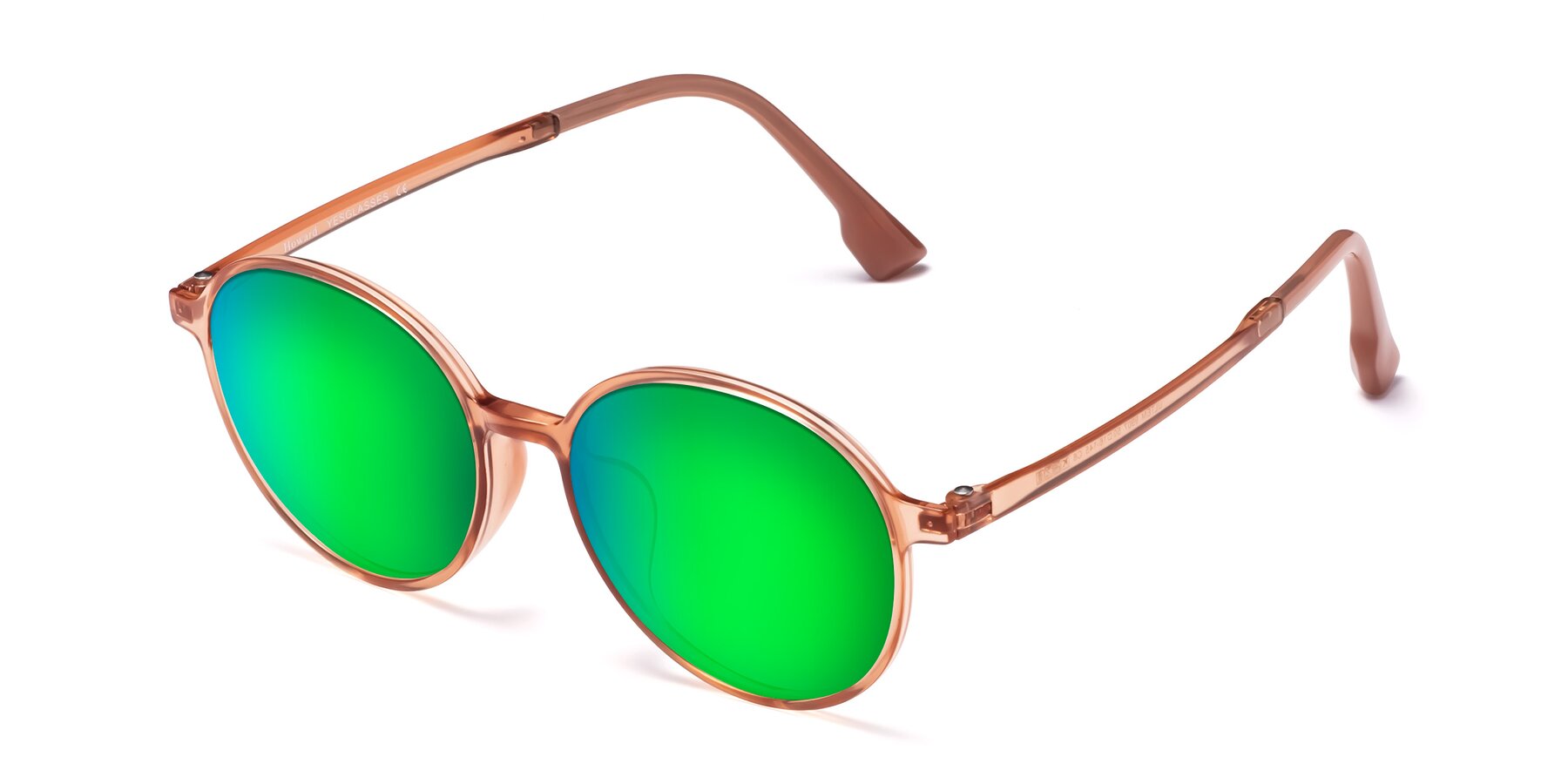 Angle of Howard in Coral with Green Mirrored Lenses