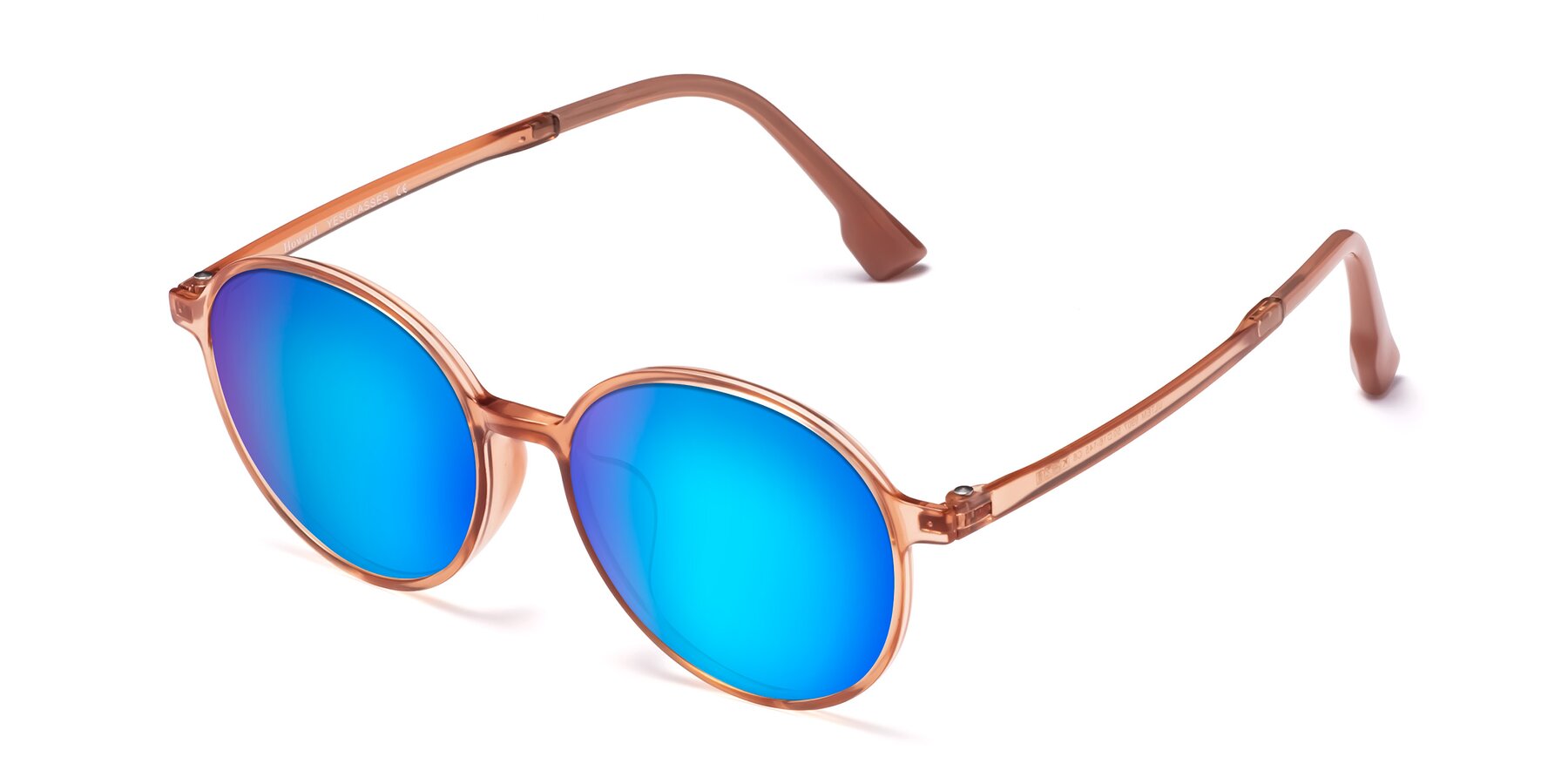 Angle of Howard in Coral with Blue Mirrored Lenses