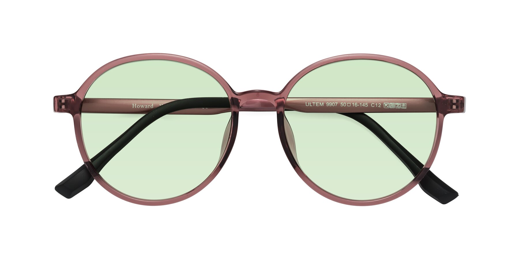 Folded Front of Howard in Burgundy with Light Green Tinted Lenses
