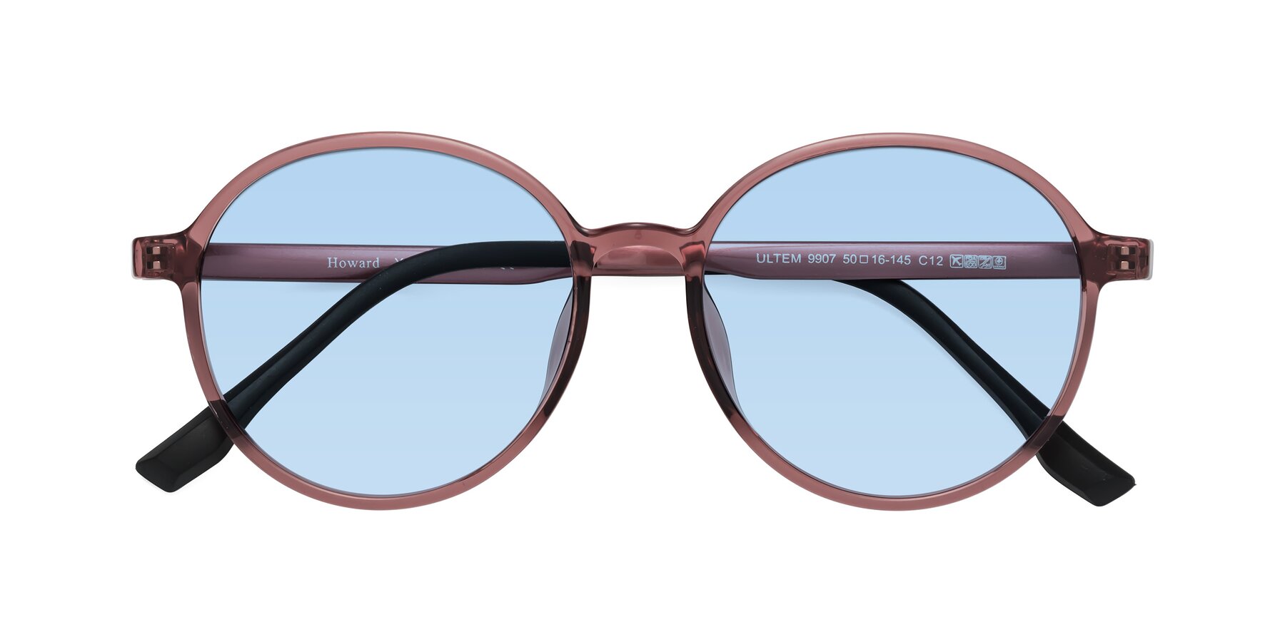 Folded Front of Howard in Burgundy with Light Blue Tinted Lenses