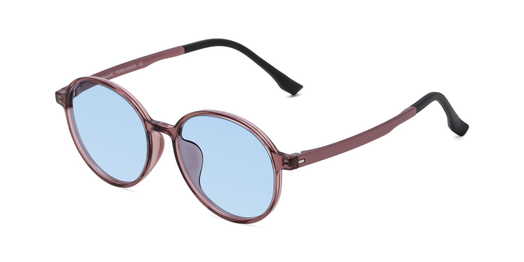 Angle of Howard in Burgundy with Light Blue Tinted Lenses