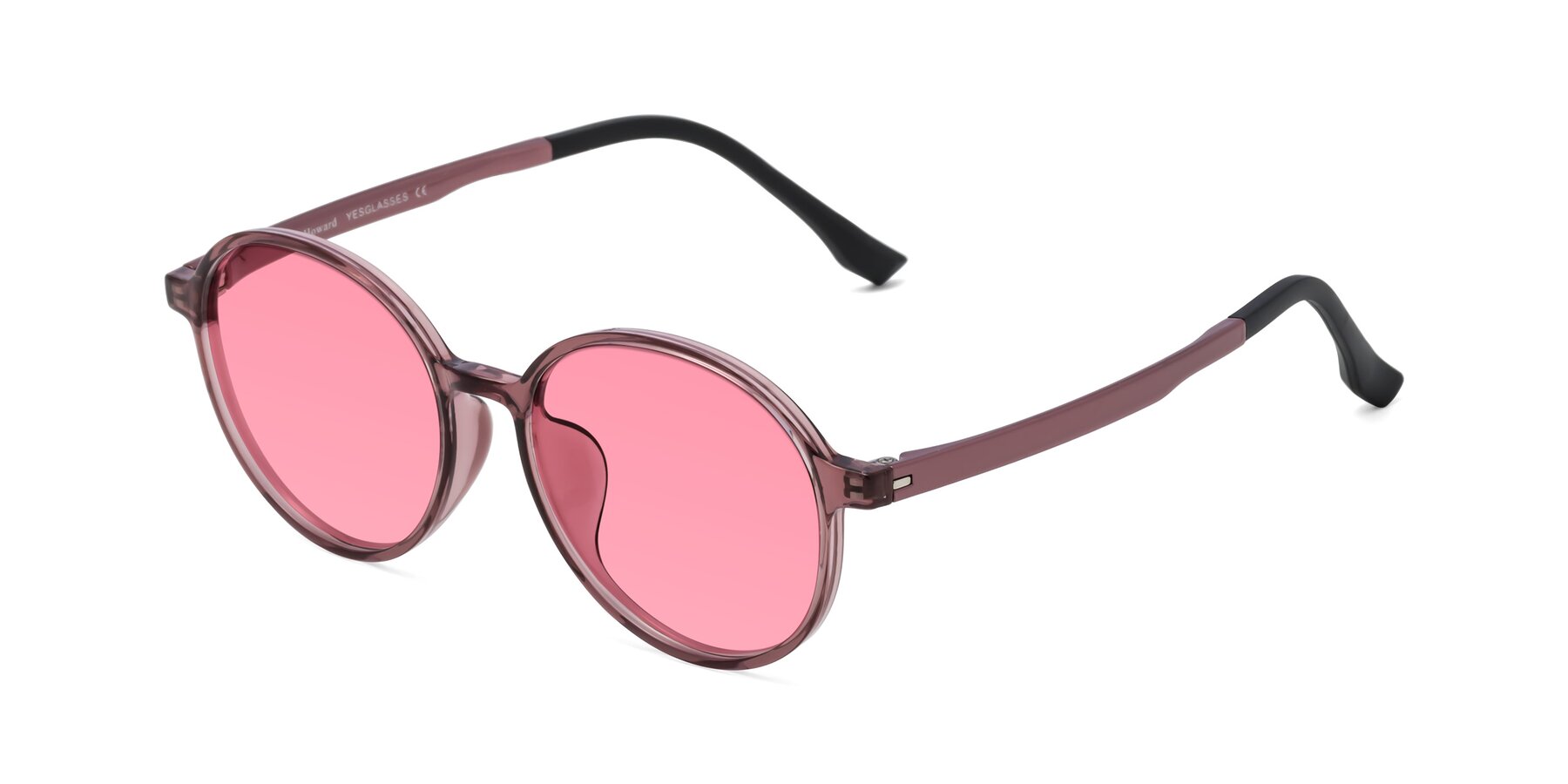 Angle of Howard in Burgundy with Pink Tinted Lenses