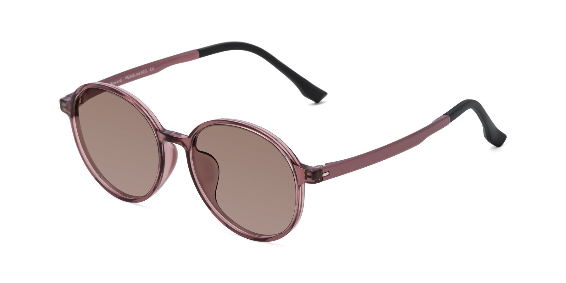 Angle of Howard in Burgundy with Medium Brown Tinted Lenses