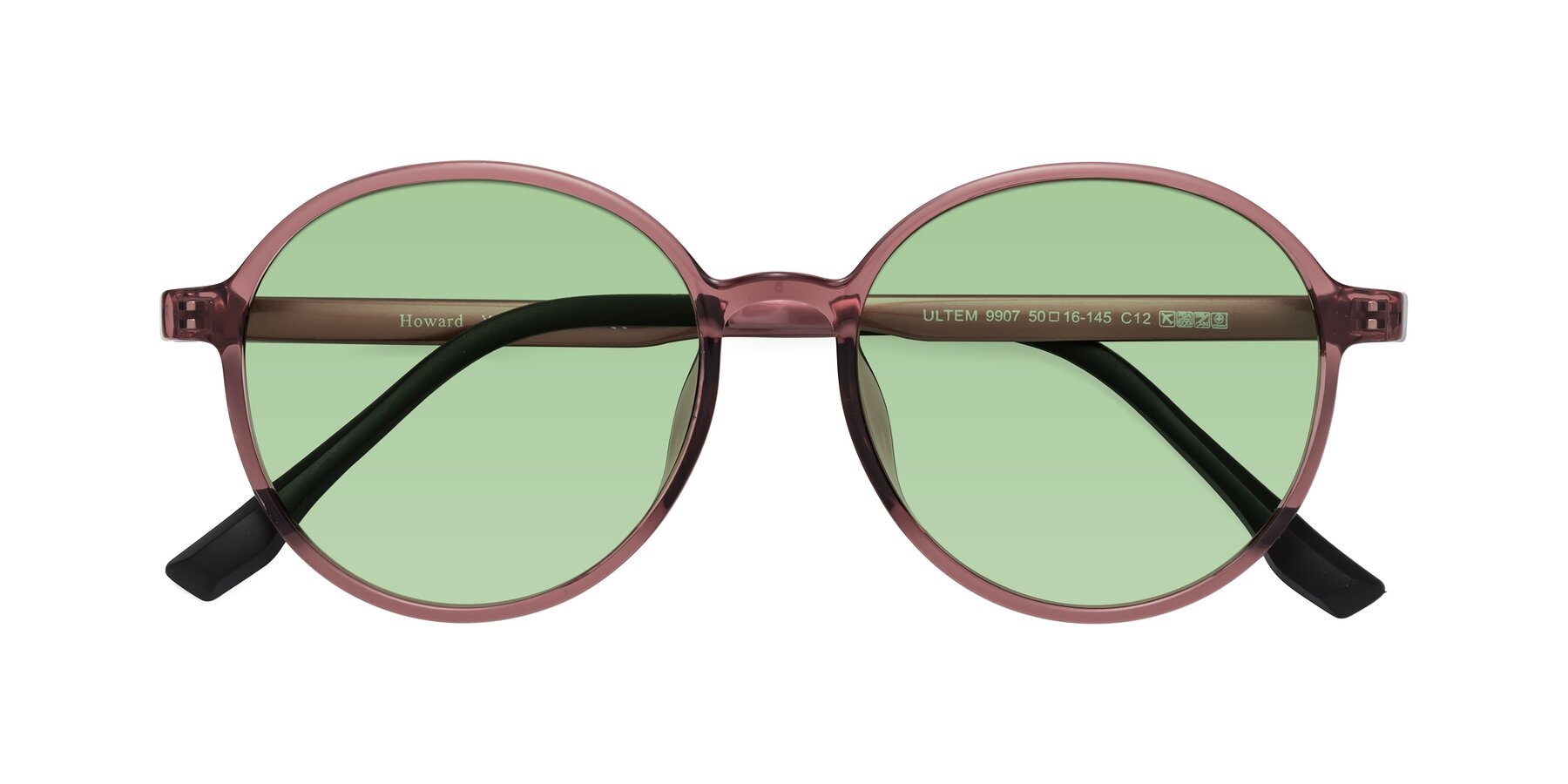 Folded Front of Howard in Burgundy with Medium Green Tinted Lenses
