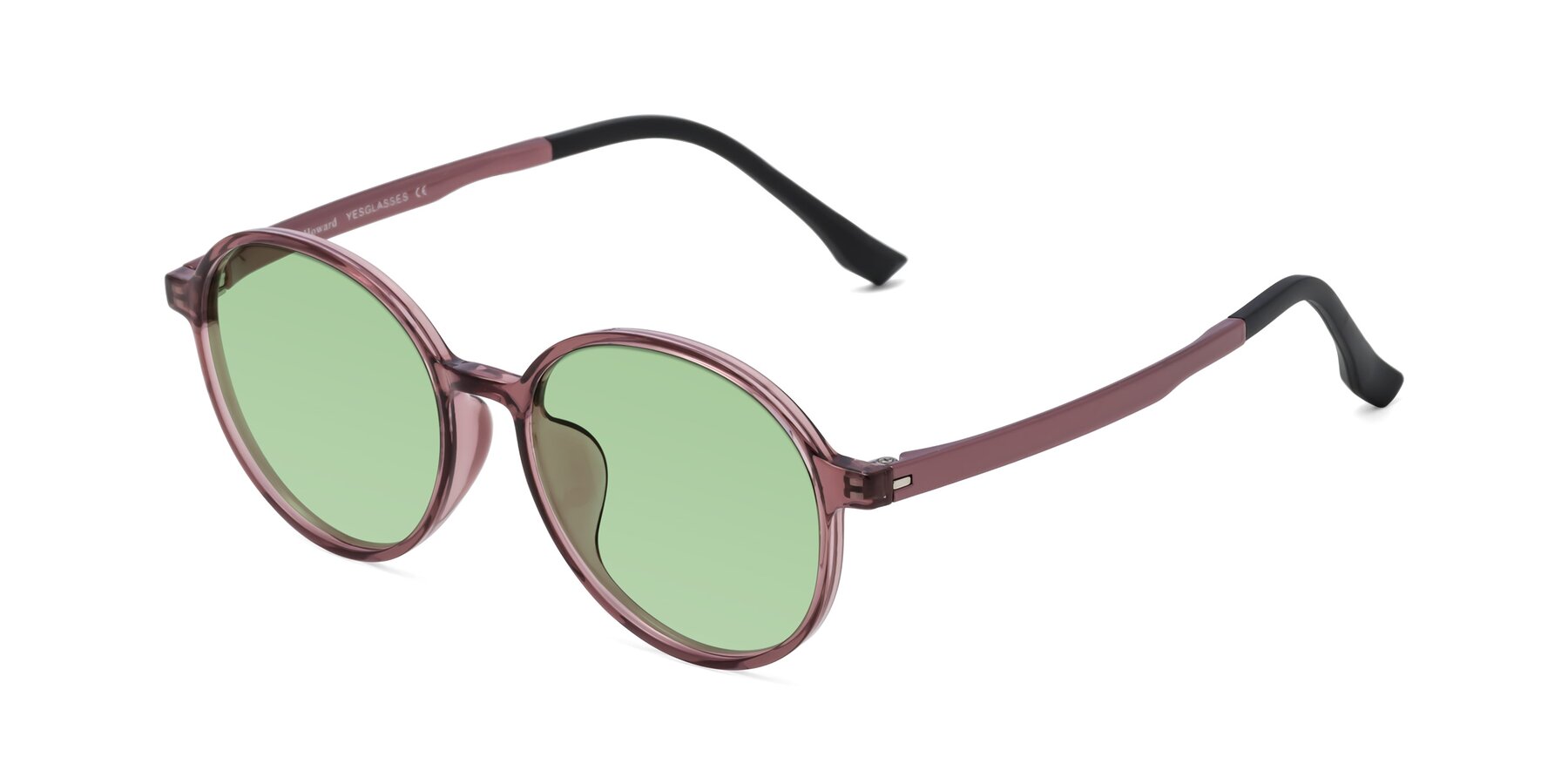 Angle of Howard in Burgundy with Medium Green Tinted Lenses