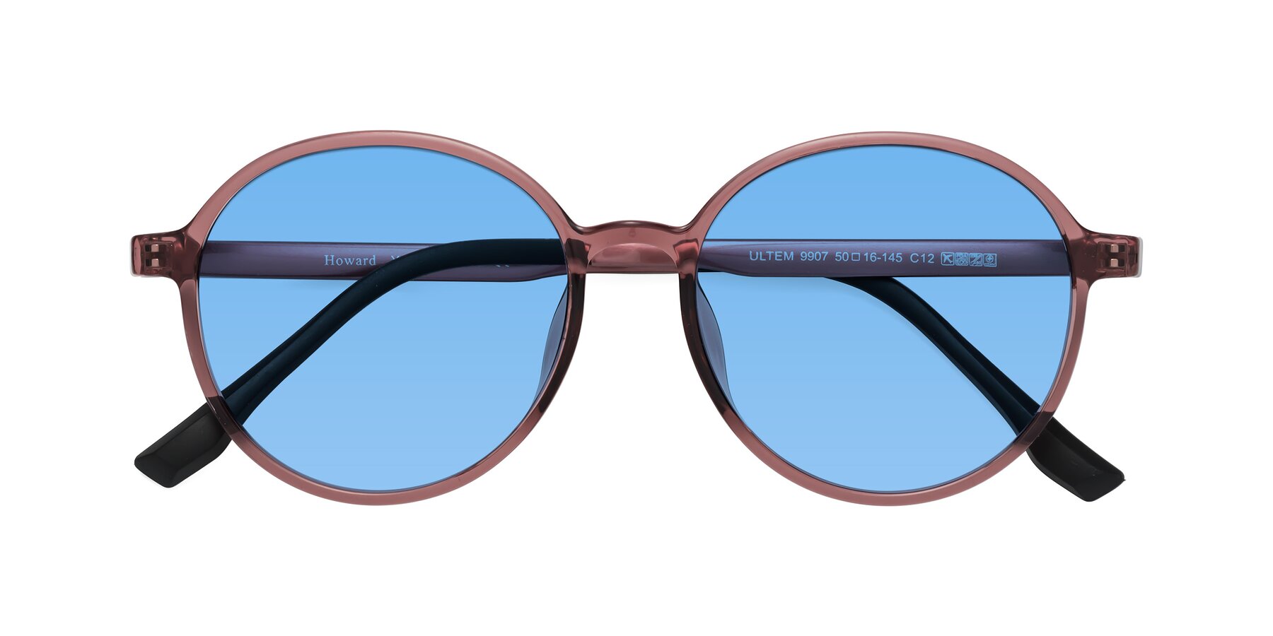 Folded Front of Howard in Burgundy with Medium Blue Tinted Lenses