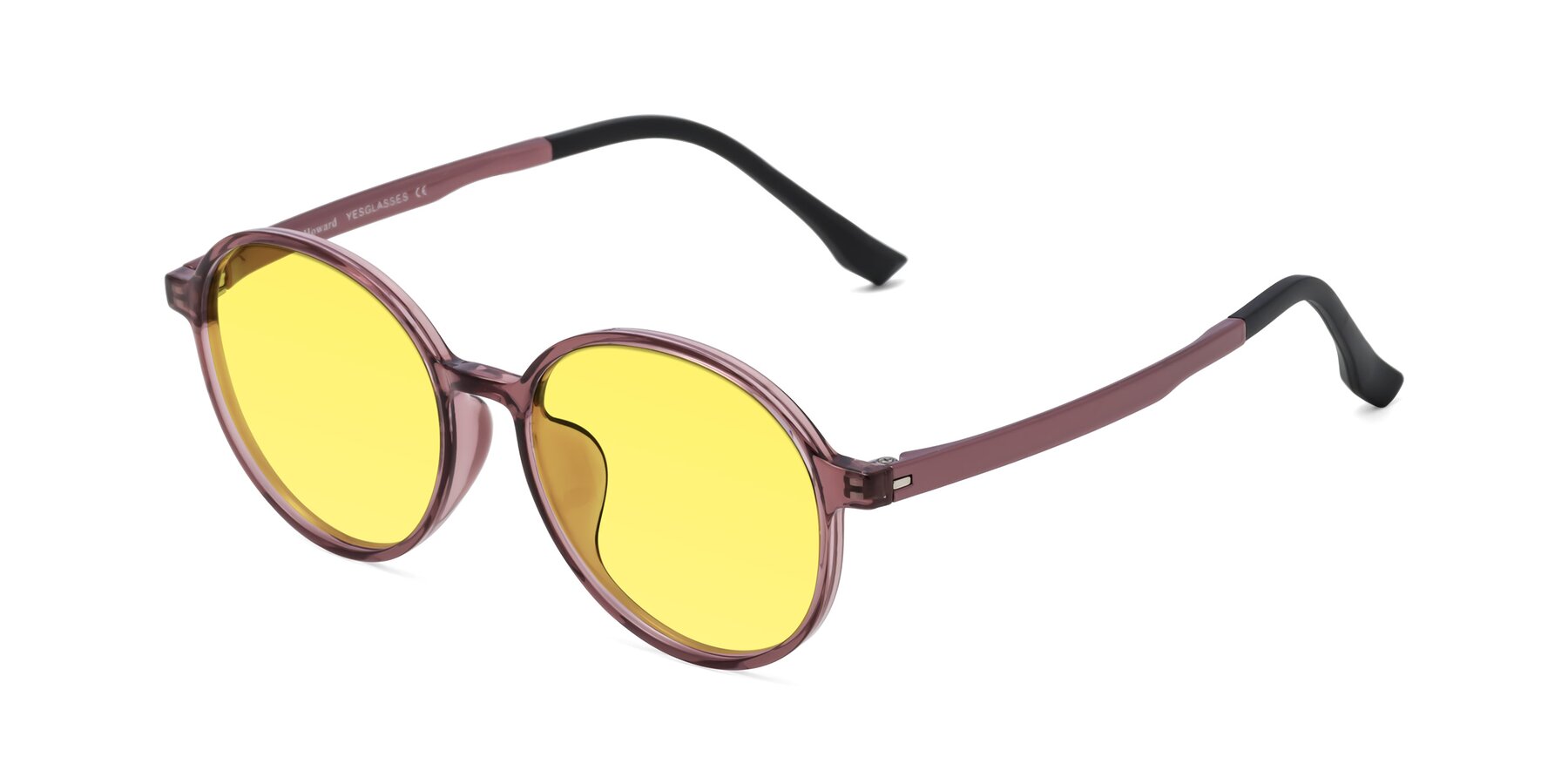 Angle of Howard in Burgundy with Medium Yellow Tinted Lenses