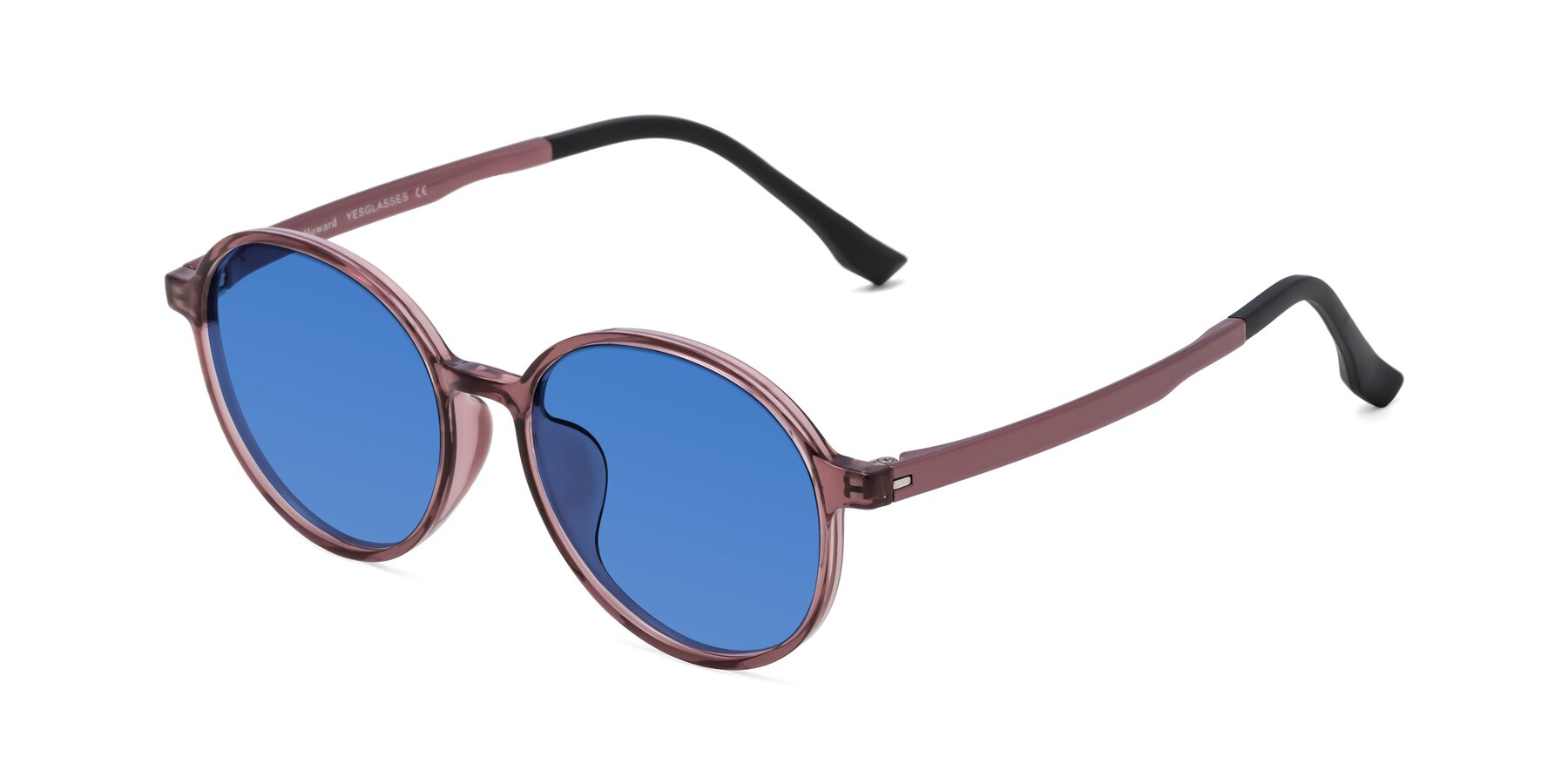 Angle of Howard in Burgundy with Blue Tinted Lenses
