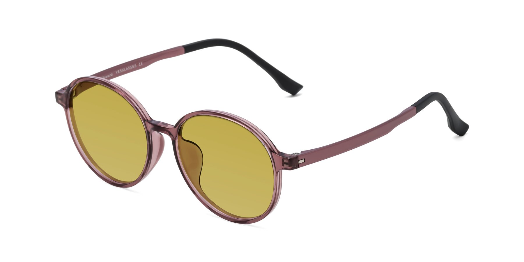 Angle of Howard in Burgundy with Champagne Tinted Lenses