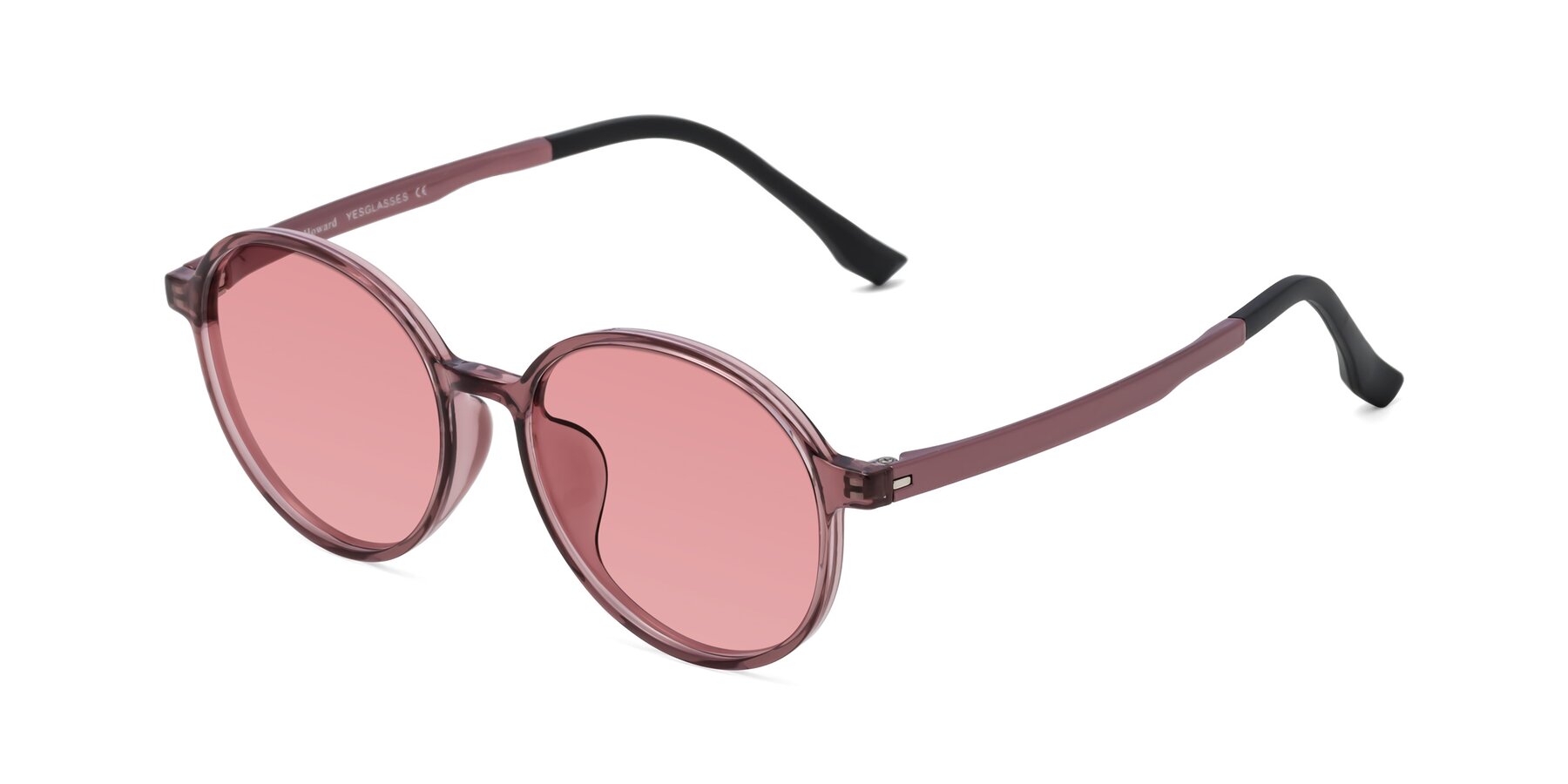 Angle of Howard in Burgundy with Medium Garnet Tinted Lenses