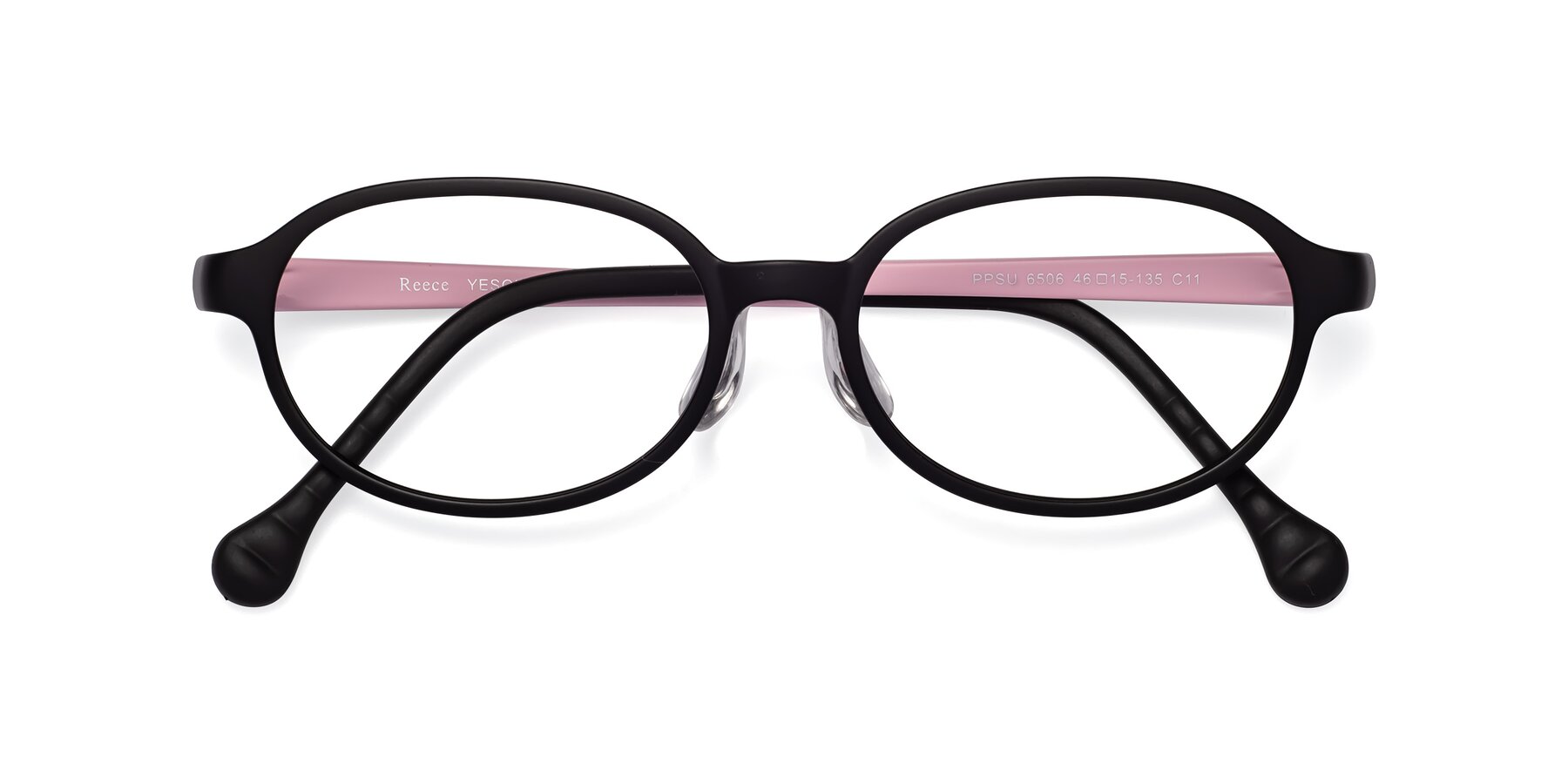 Folded Front of Reece in Black-Pink with Clear Blue Light Blocking Lenses