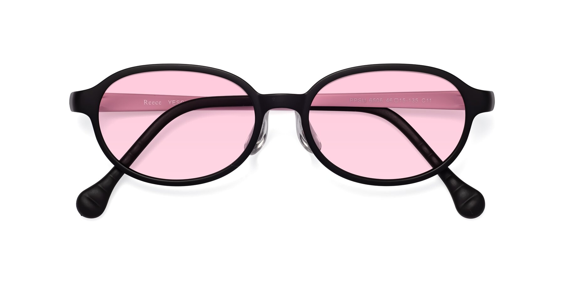 Folded Front of Reece in Black-Pink with Light Pink Tinted Lenses