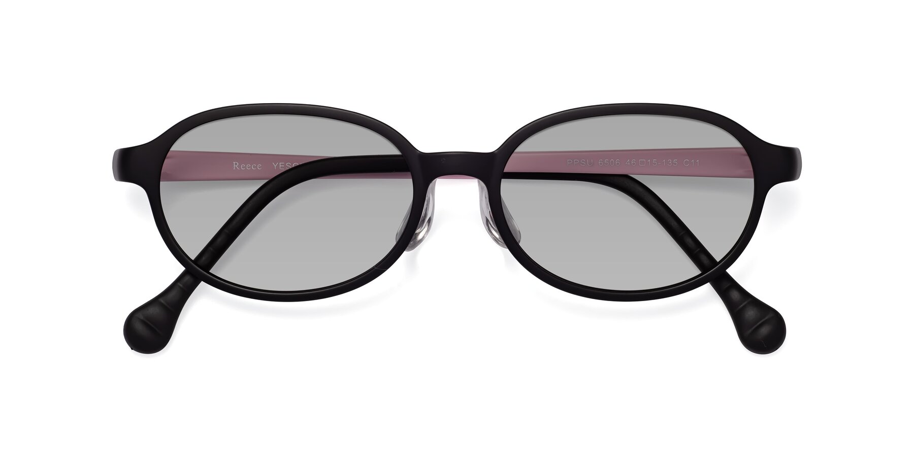 Folded Front of Reece in Black-Pink with Light Gray Tinted Lenses