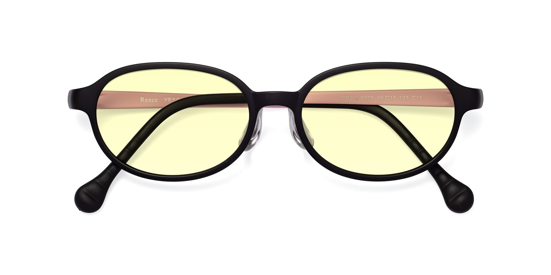 Folded Front of Reece in Black-Pink with Light Yellow Tinted Lenses