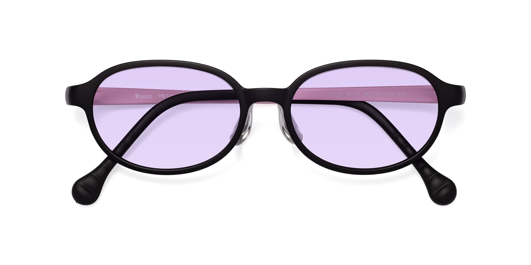 Folded Front of Reece in Black-Pink with Light Purple Tinted Lenses