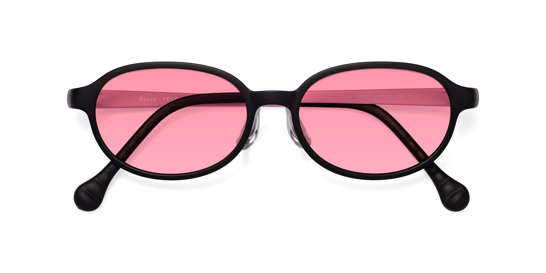 Folded Front of Reece in Black-Pink with Pink Tinted Lenses