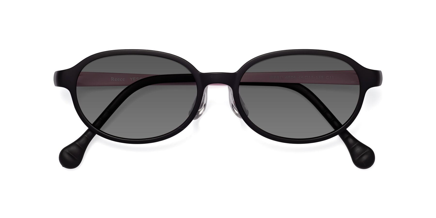 Folded Front of Reece in Black-Pink with Medium Gray Tinted Lenses