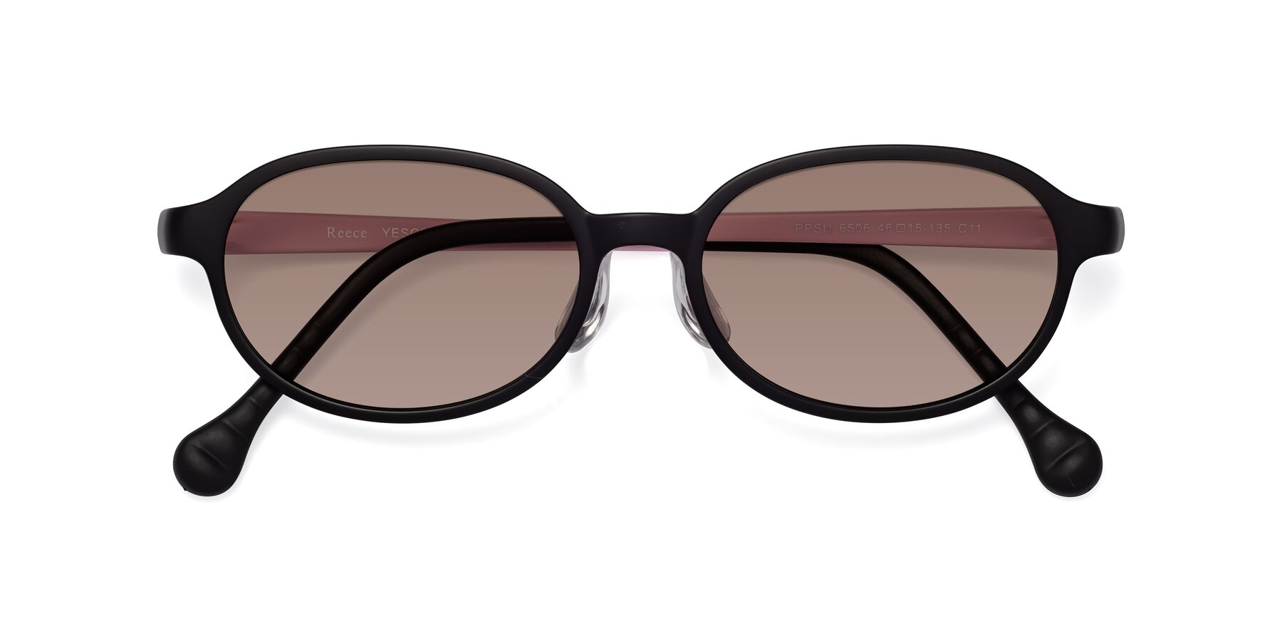 Folded Front of Reece in Black-Pink with Medium Brown Tinted Lenses