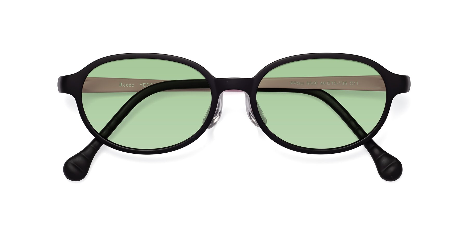 Folded Front of Reece in Black-Pink with Medium Green Tinted Lenses