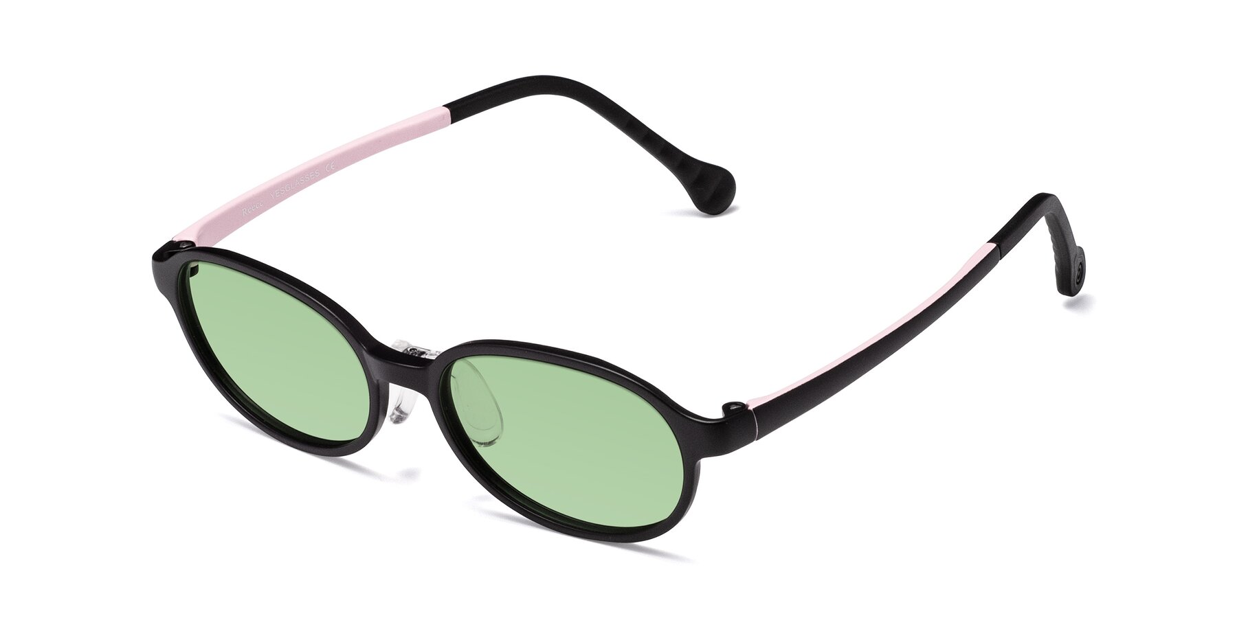 Angle of Reece in Black-Pink with Medium Green Tinted Lenses