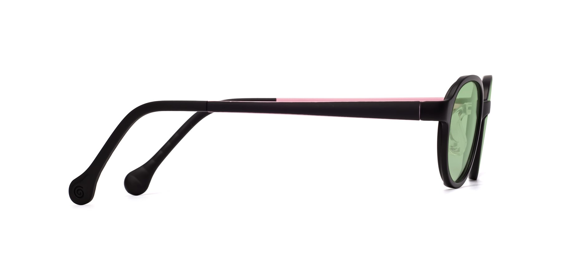 Side of Reece in Black-Pink with Medium Green Tinted Lenses