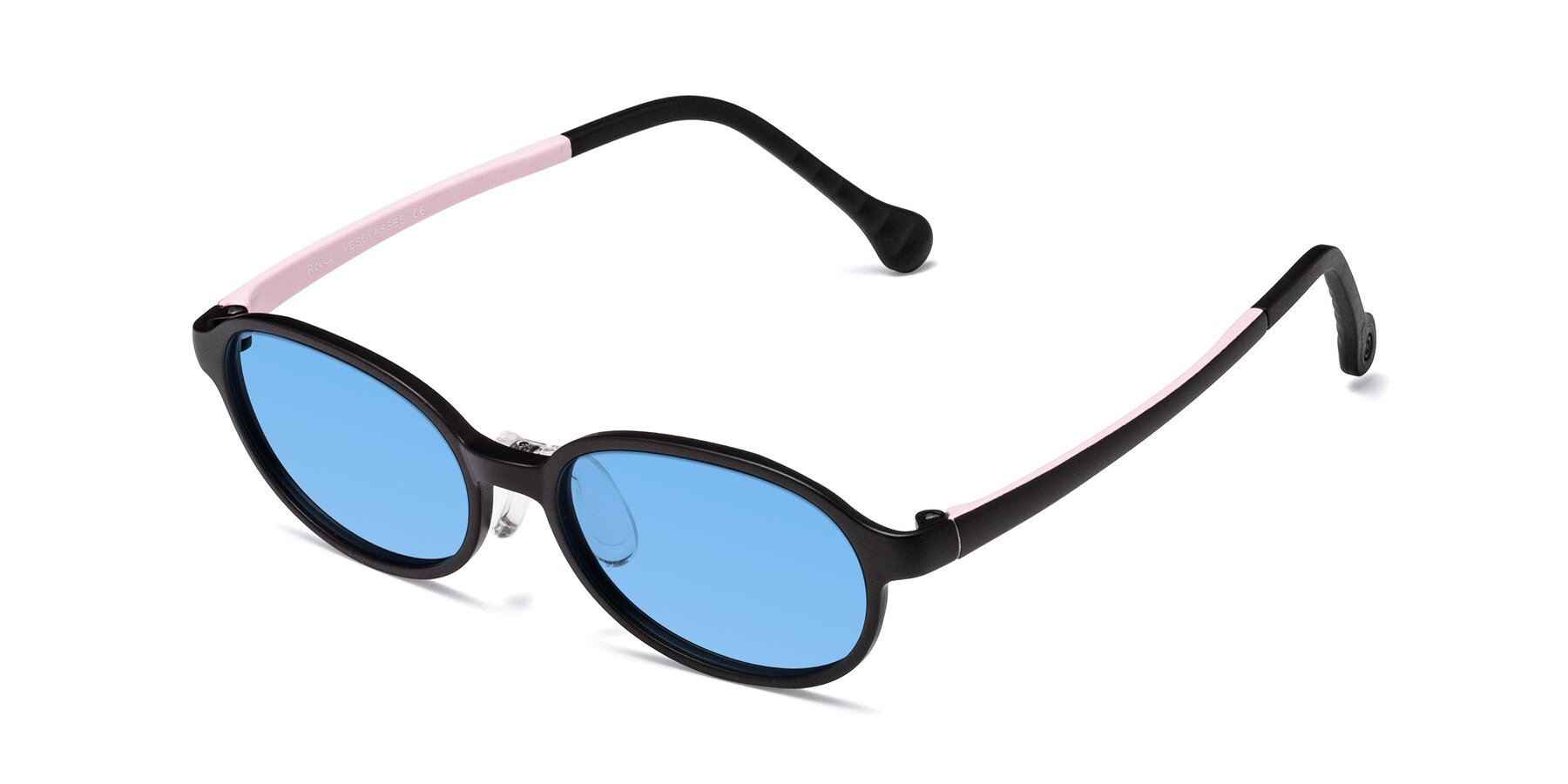 Angle of Reece in Black-Pink with Medium Blue Tinted Lenses