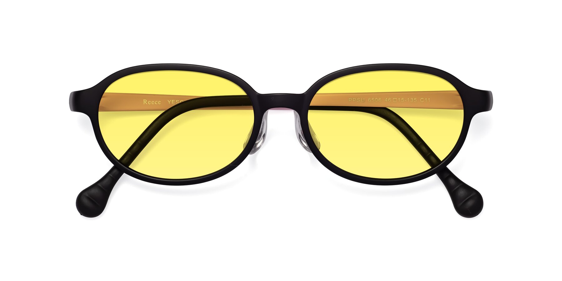 Folded Front of Reece in Black-Pink with Medium Yellow Tinted Lenses