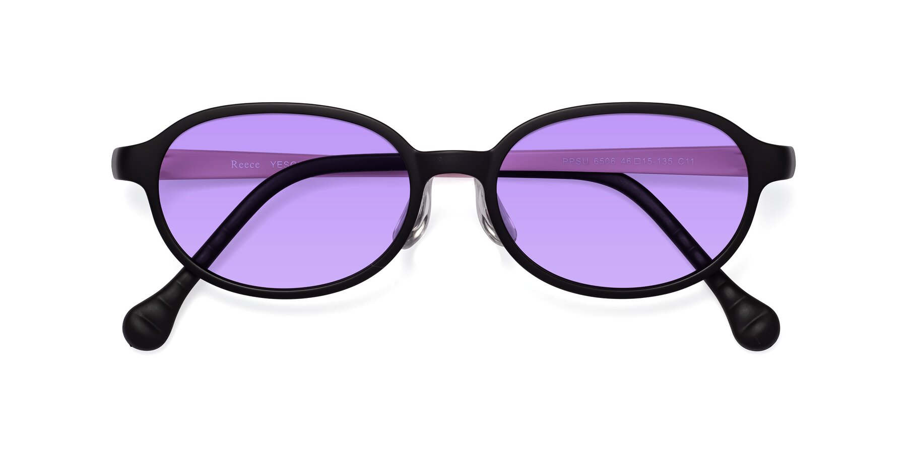 Folded Front of Reece in Black-Pink with Medium Purple Tinted Lenses