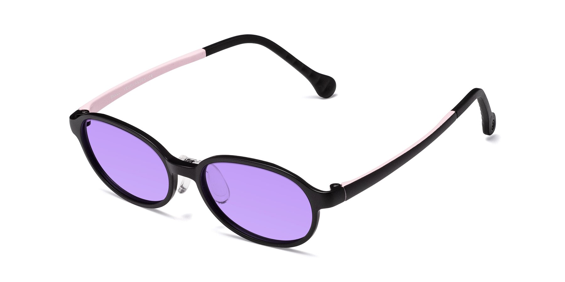 Angle of Reece in Black-Pink with Medium Purple Tinted Lenses