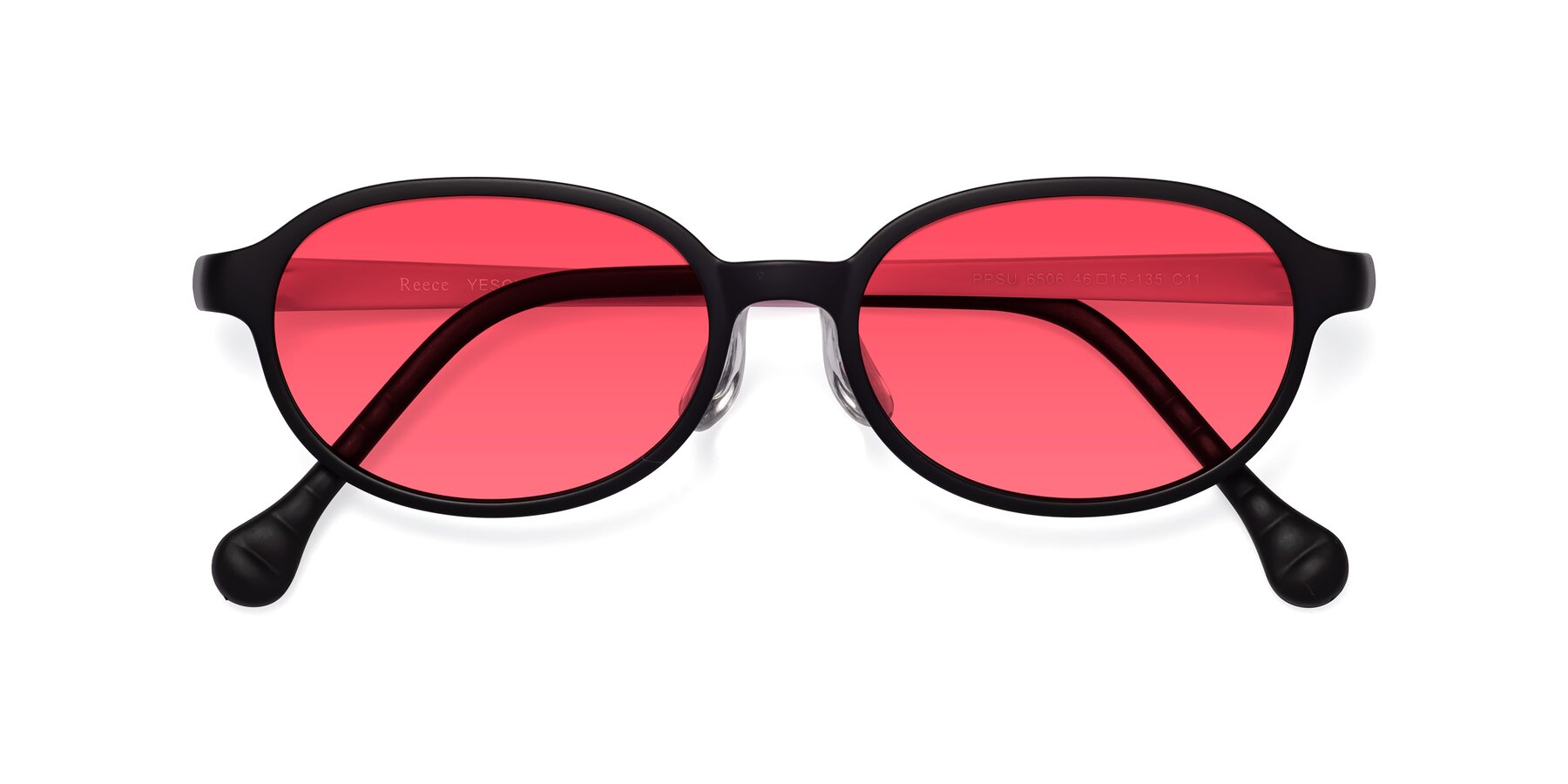 Folded Front of Reece in Black-Pink with Red Tinted Lenses