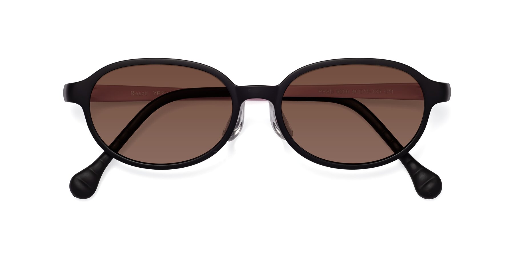 Folded Front of Reece in Black-Pink with Brown Tinted Lenses