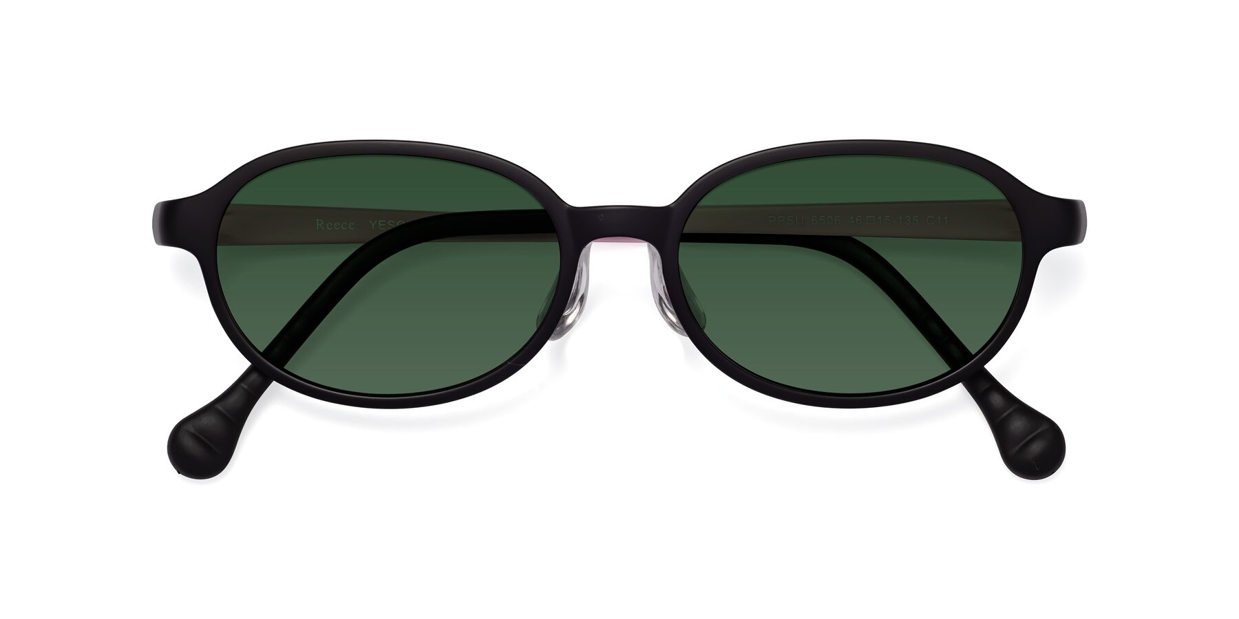 Folded Front of Reece in Black-Pink with Green Tinted Lenses