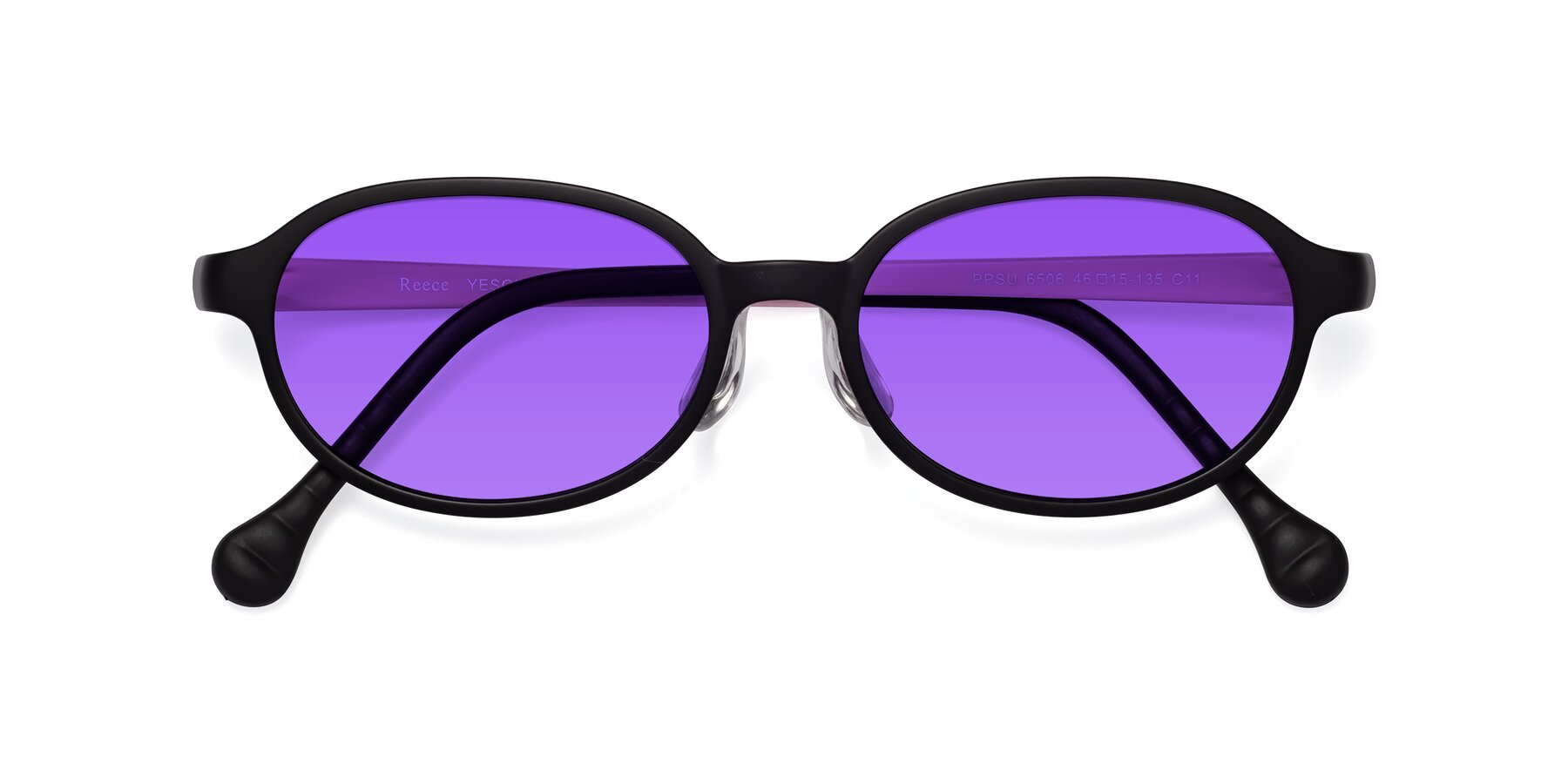 Folded Front of Reece in Black-Pink with Purple Tinted Lenses