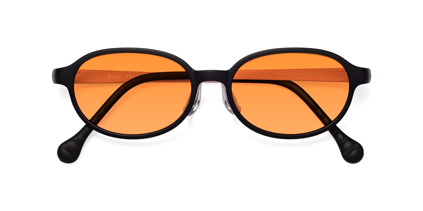 Folded Front of Reece in Black-Pink with Orange Tinted Lenses