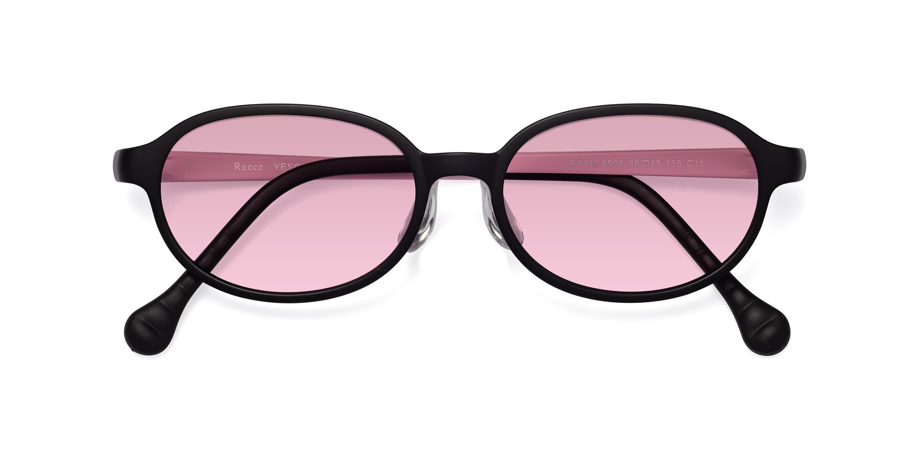 Folded Front of Reece in Black-Pink with Light Wine Tinted Lenses