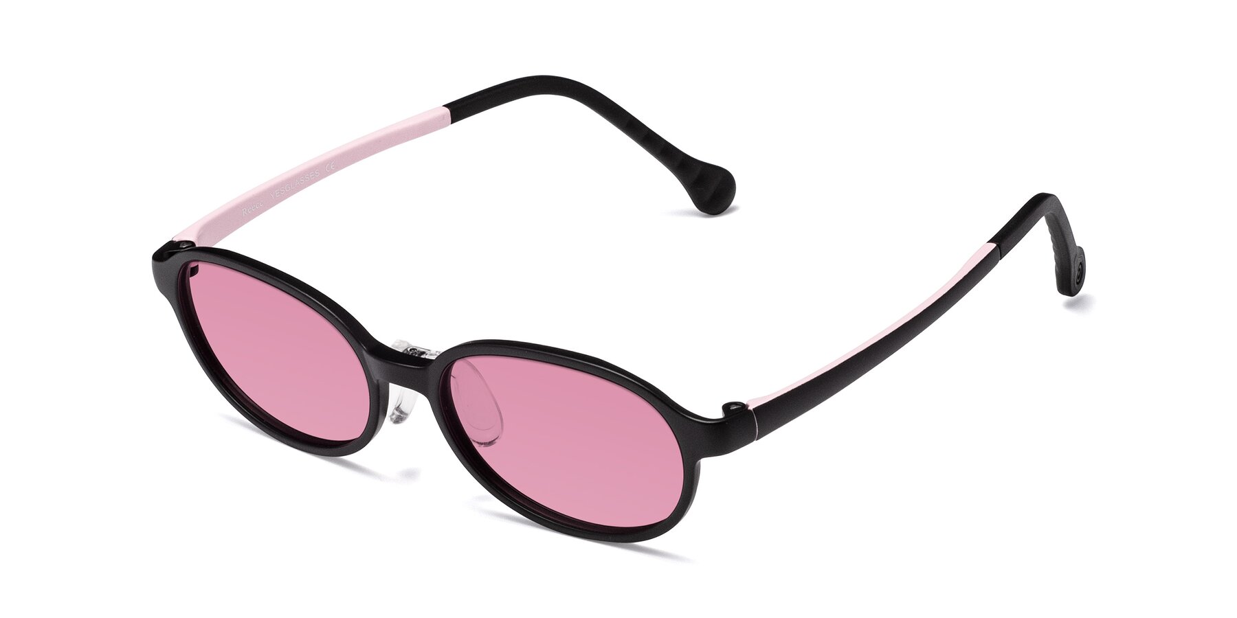 Angle of Reece in Black-Pink with Medium Wine Tinted Lenses