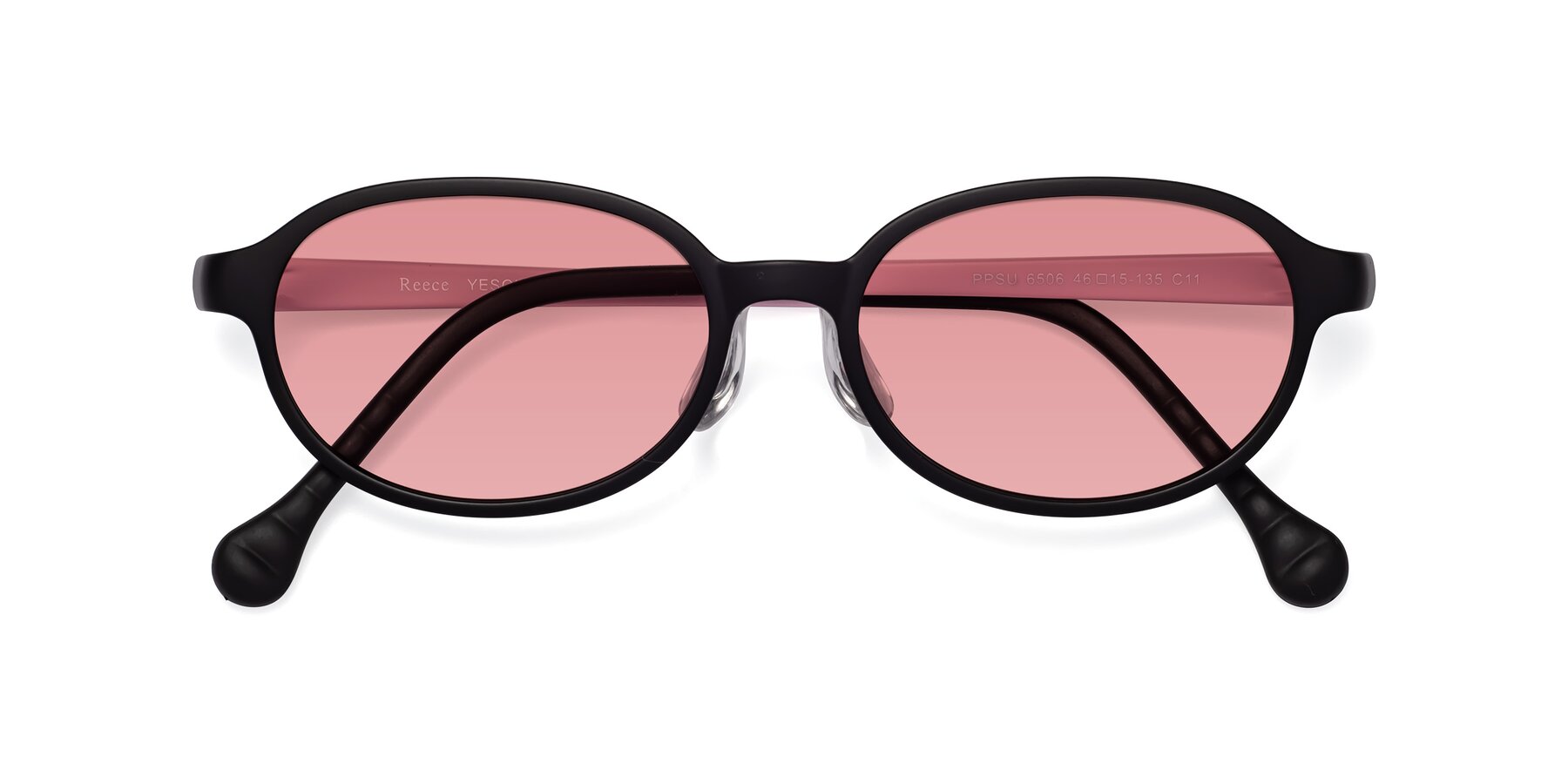 Folded Front of Reece in Black-Pink with Medium Garnet Tinted Lenses