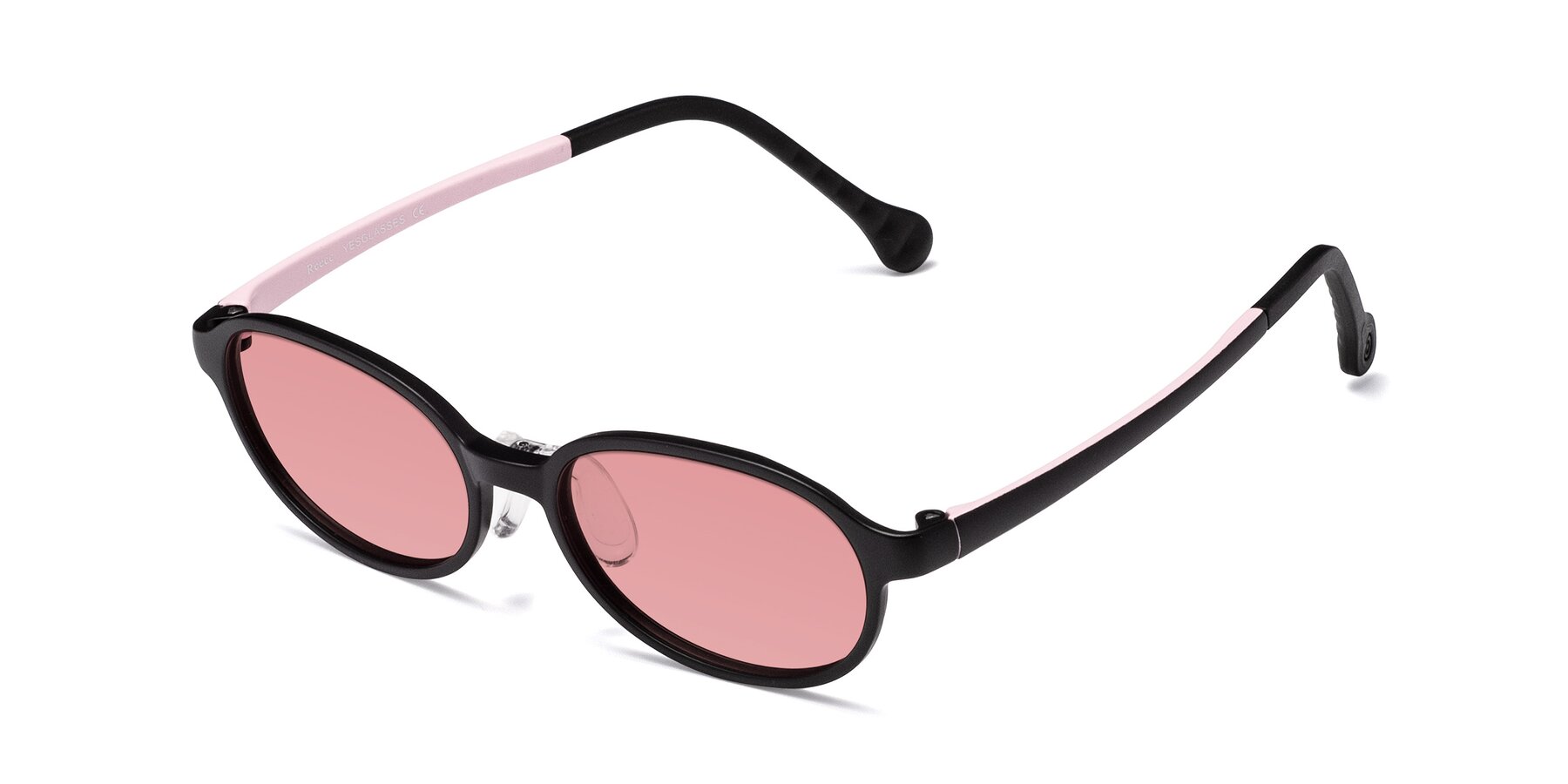 Angle of Reece in Black-Pink with Medium Garnet Tinted Lenses