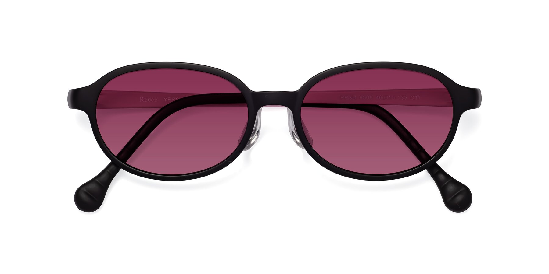 Folded Front of Reece in Black-Pink with Wine Tinted Lenses