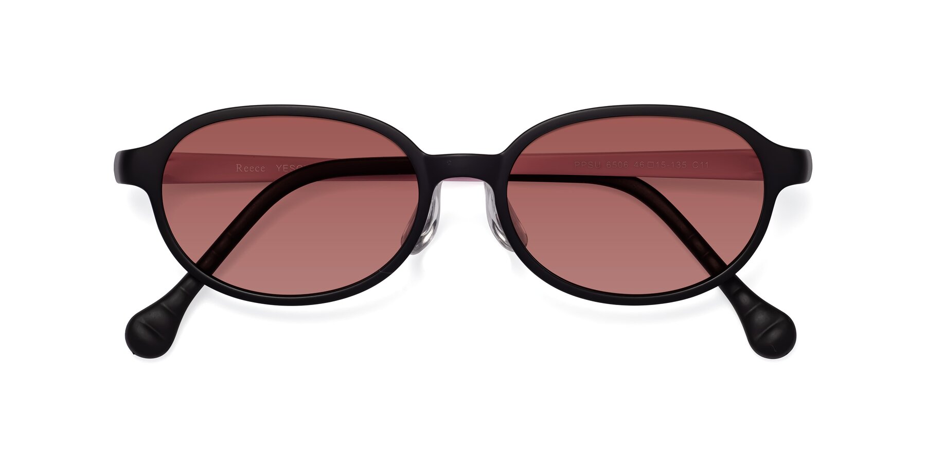 Folded Front of Reece in Black-Pink with Garnet Tinted Lenses