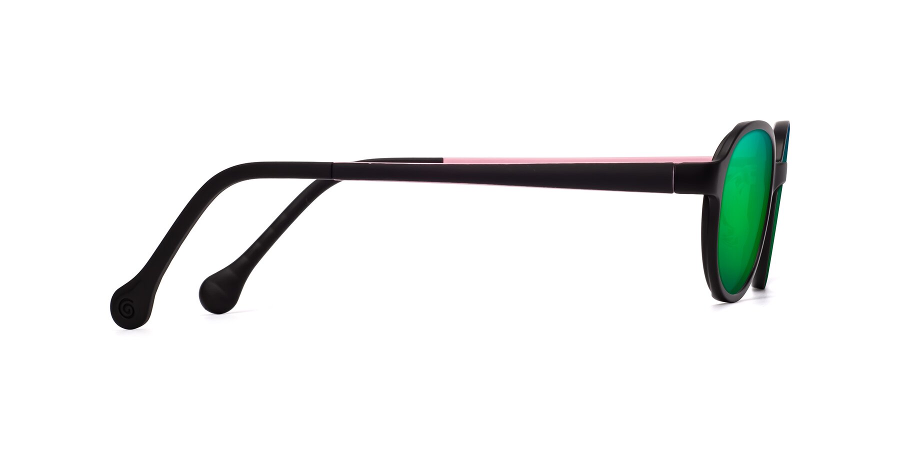 Side of Reece in Black-Pink with Green Mirrored Lenses
