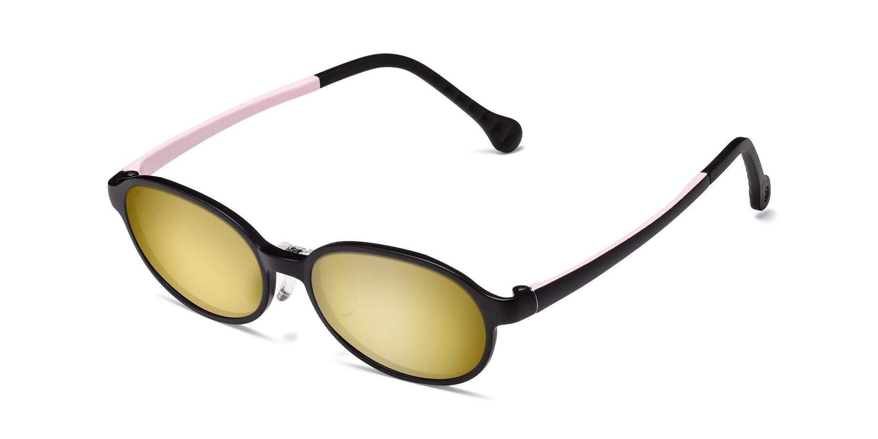 Angle of Reece in Black-Pink with Gold Mirrored Lenses
