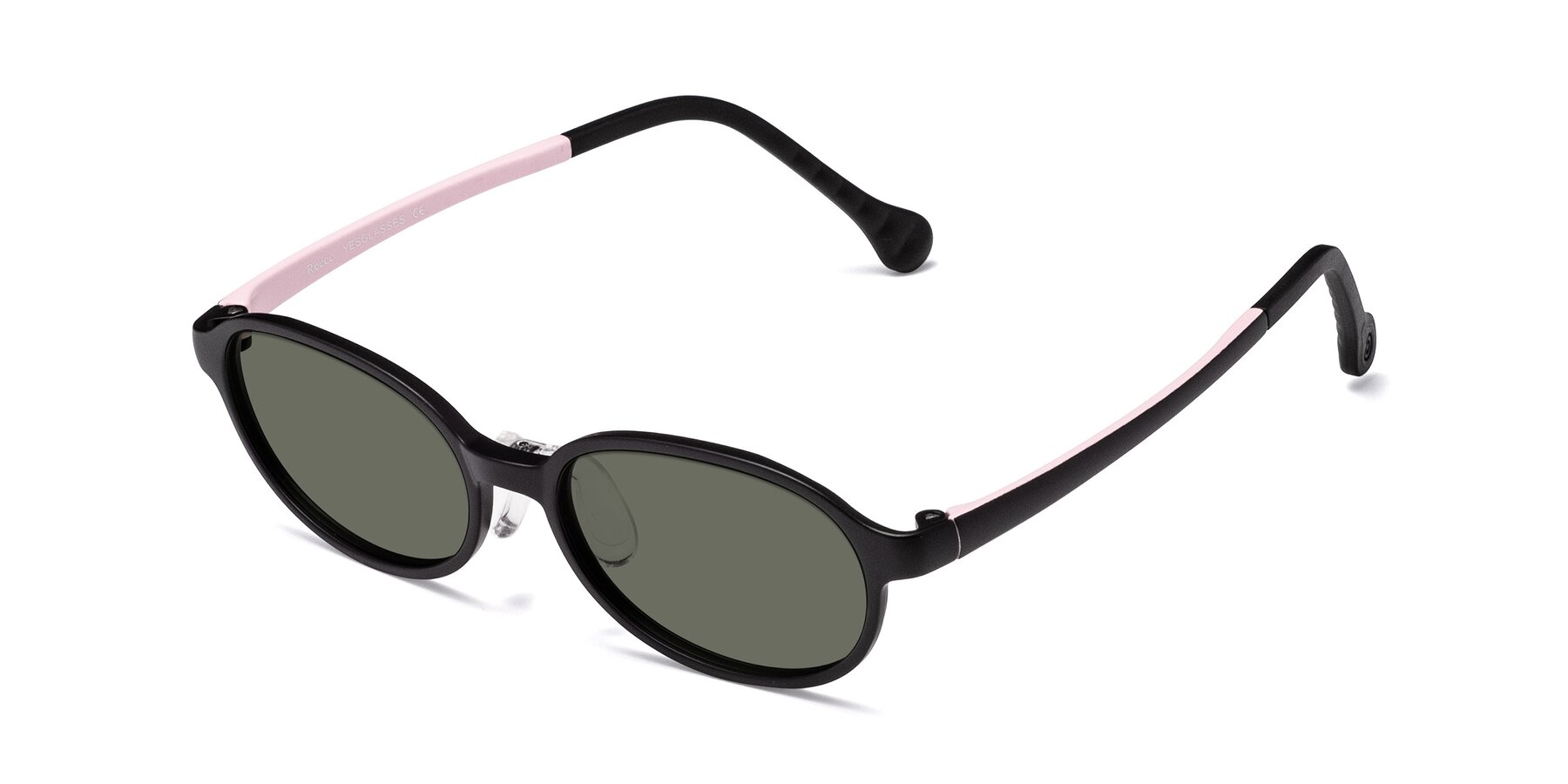 Black-Pink Lightweight Oval Full-Rim Polarized Sunglasses with Gray ...