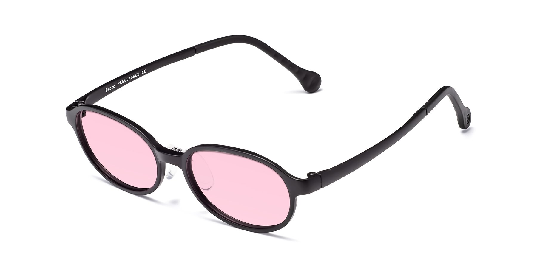 Angle of Reece in Matte Black with Light Pink Tinted Lenses