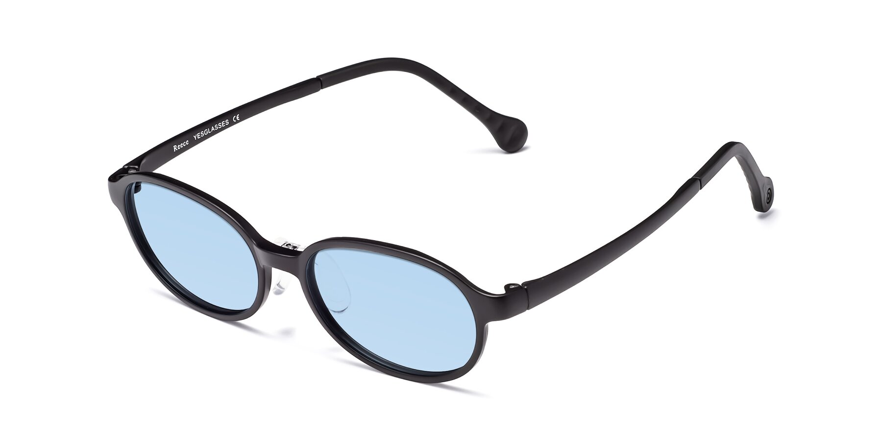 Angle of Reece in Matte Black with Light Blue Tinted Lenses