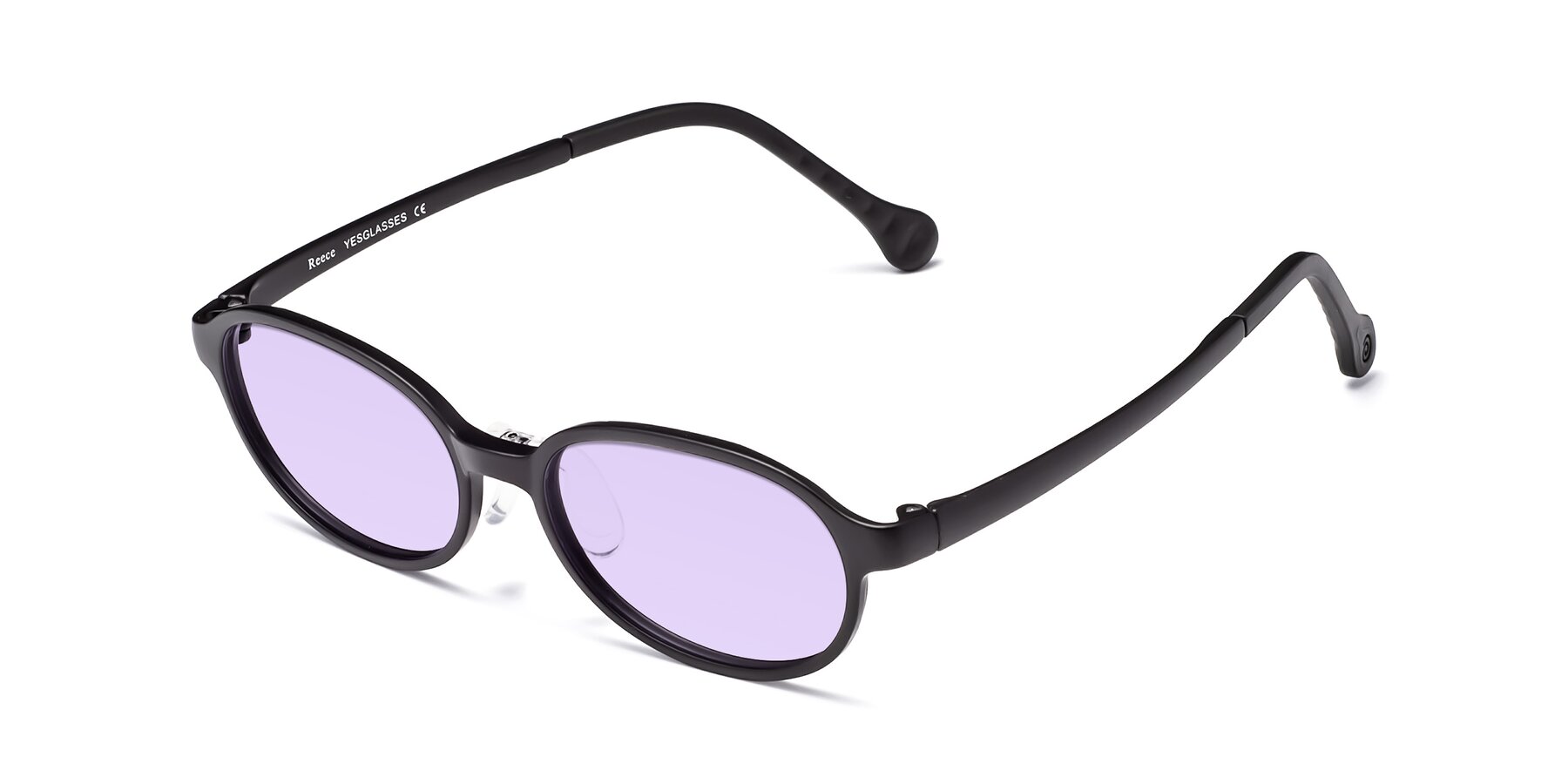 Angle of Reece in Matte Black with Light Purple Tinted Lenses