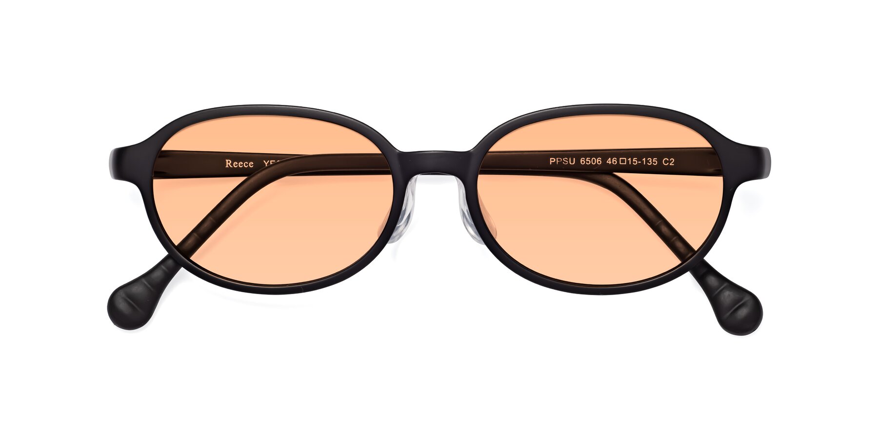 Folded Front of Reece in Matte Black with Light Orange Tinted Lenses